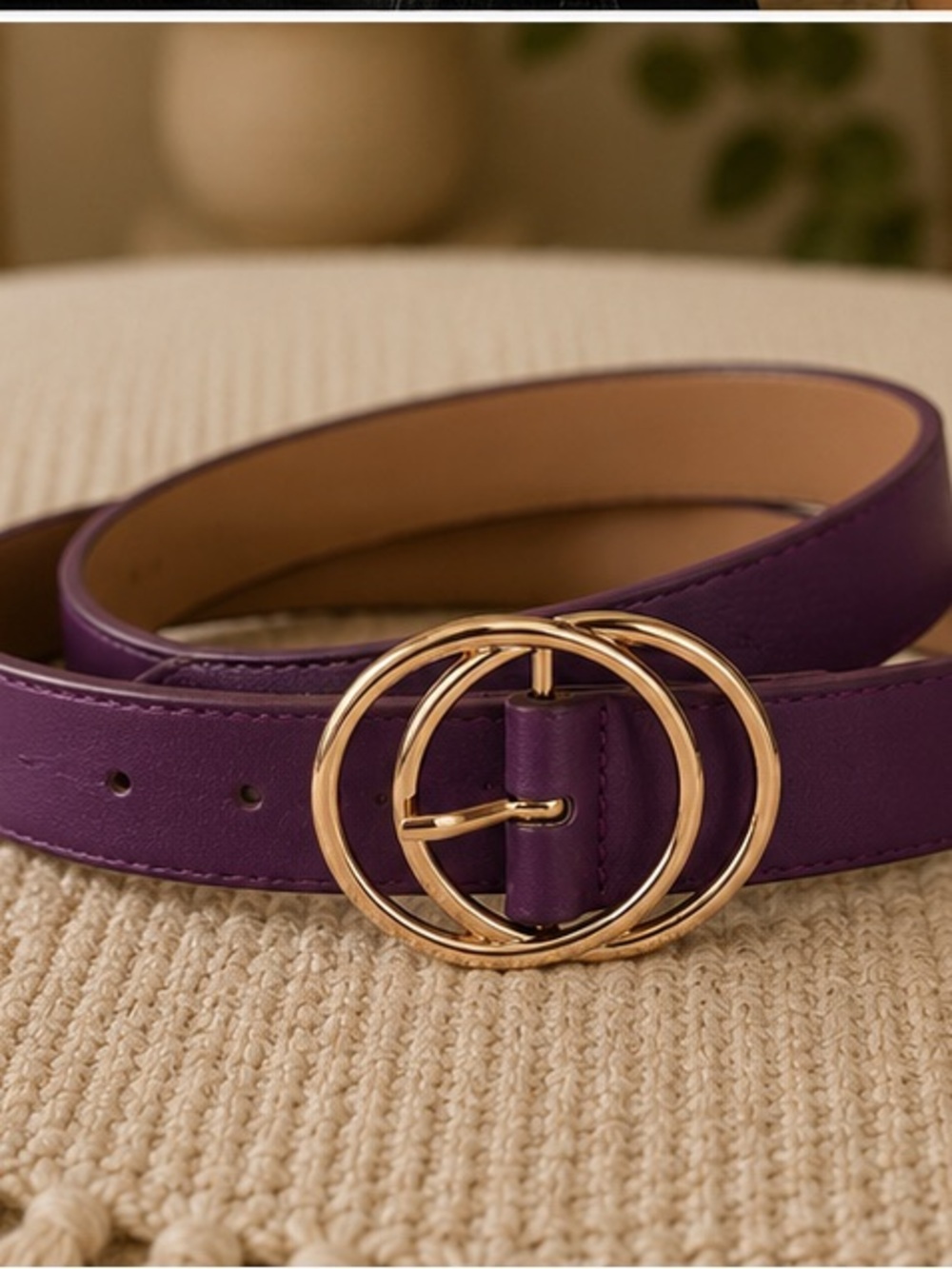 NWT Luxe Purple Gold Double Ring Buckle Belt